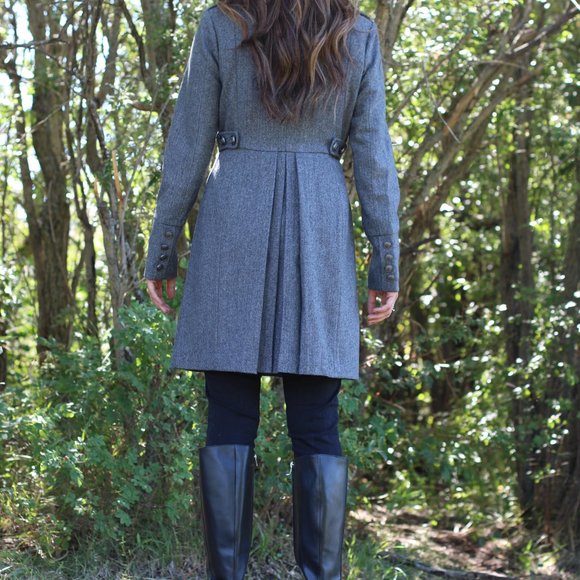 Fishbone Patterned Wool-Blend Coat - Picture 3 of 6